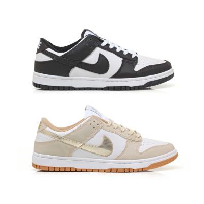 Kit 2 Pares Dunk Low Branco Preto E Branco Dourado